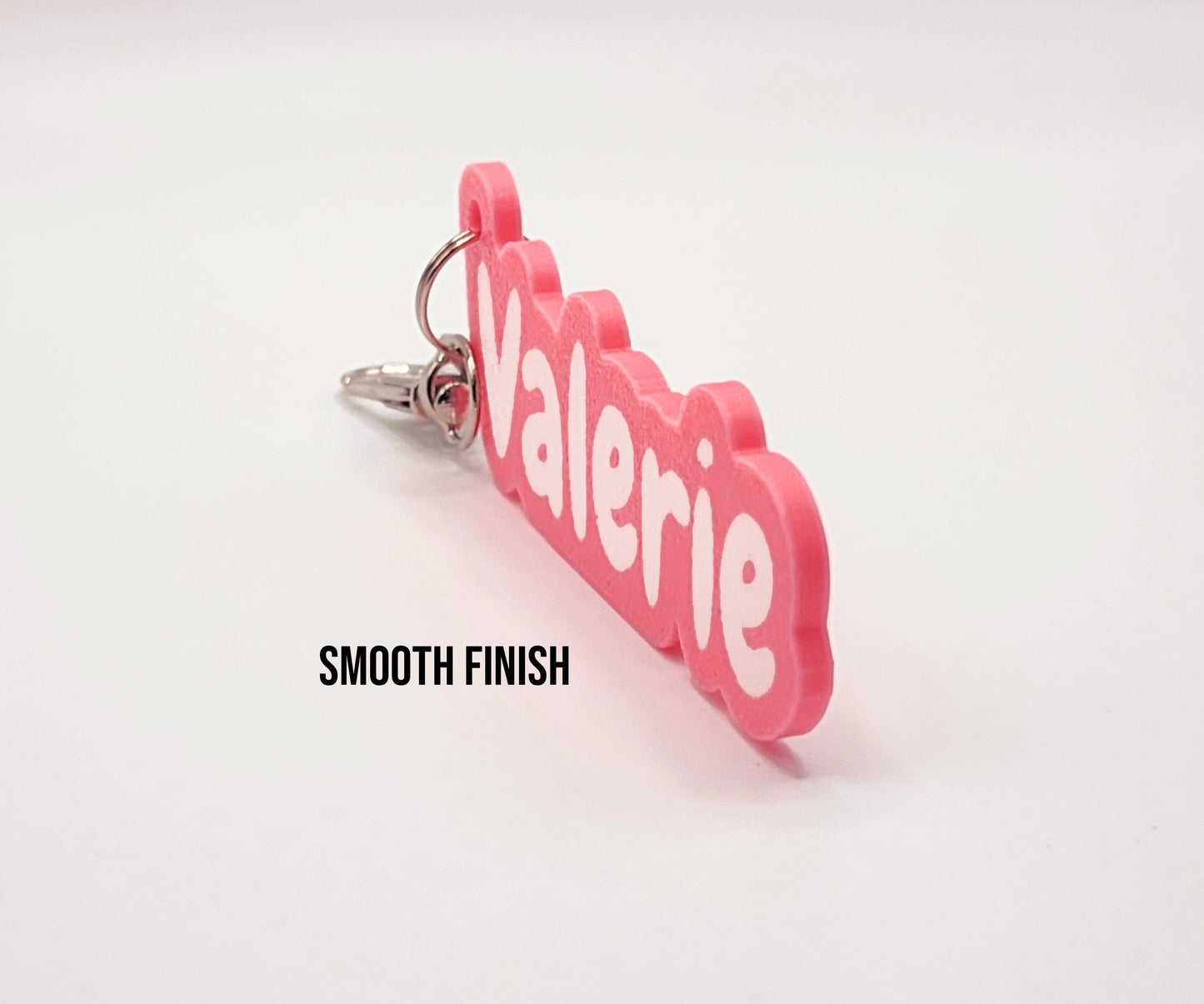 Personalized Name Keychain Pink & White | Custom Text | Name Charm | Bag Tag | Bag Charm | Custom Keychain | Plastic Keychain