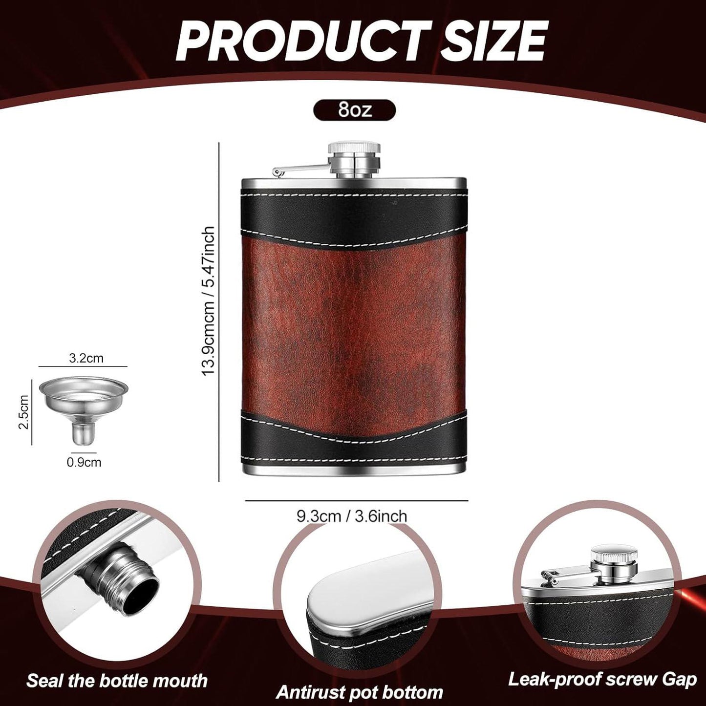 Fishing Hunting American Flag 8oz Flask, Engraved Whisky Flask, Fine Leather Stainless Steel Hip Flask, Funnel Included, Liquor Flask