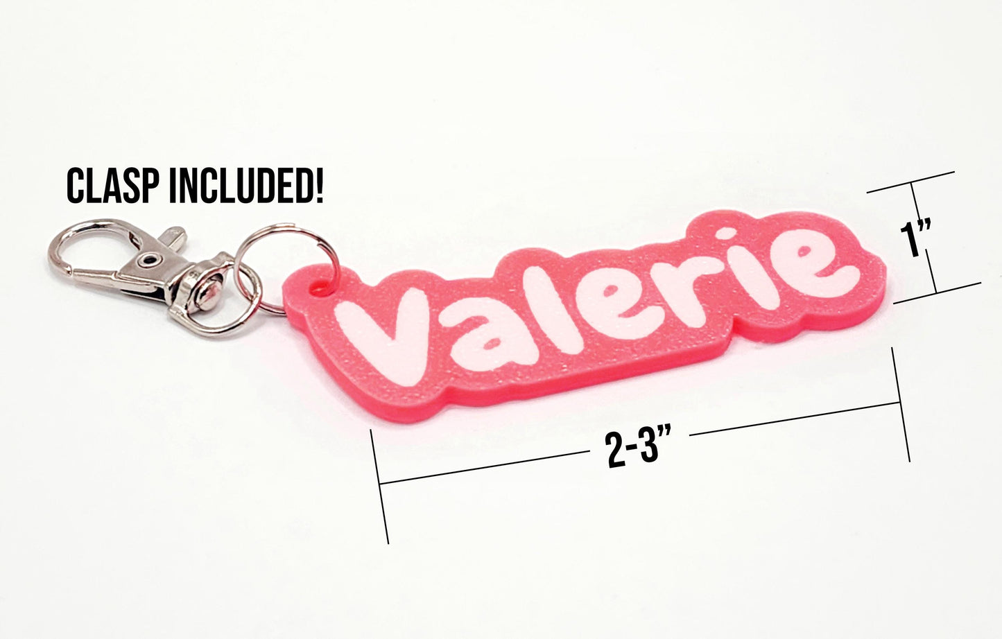 Personalized Name Keychain Pink & White | Custom Text | Name Charm | Bag Tag | Bag Charm | Custom Keychain | Plastic Keychain