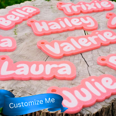 Personalized Name Keychain Pink & White | Custom Text | Name Charm | Bag Tag | Bag Charm | Custom Keychain | Plastic Keychain