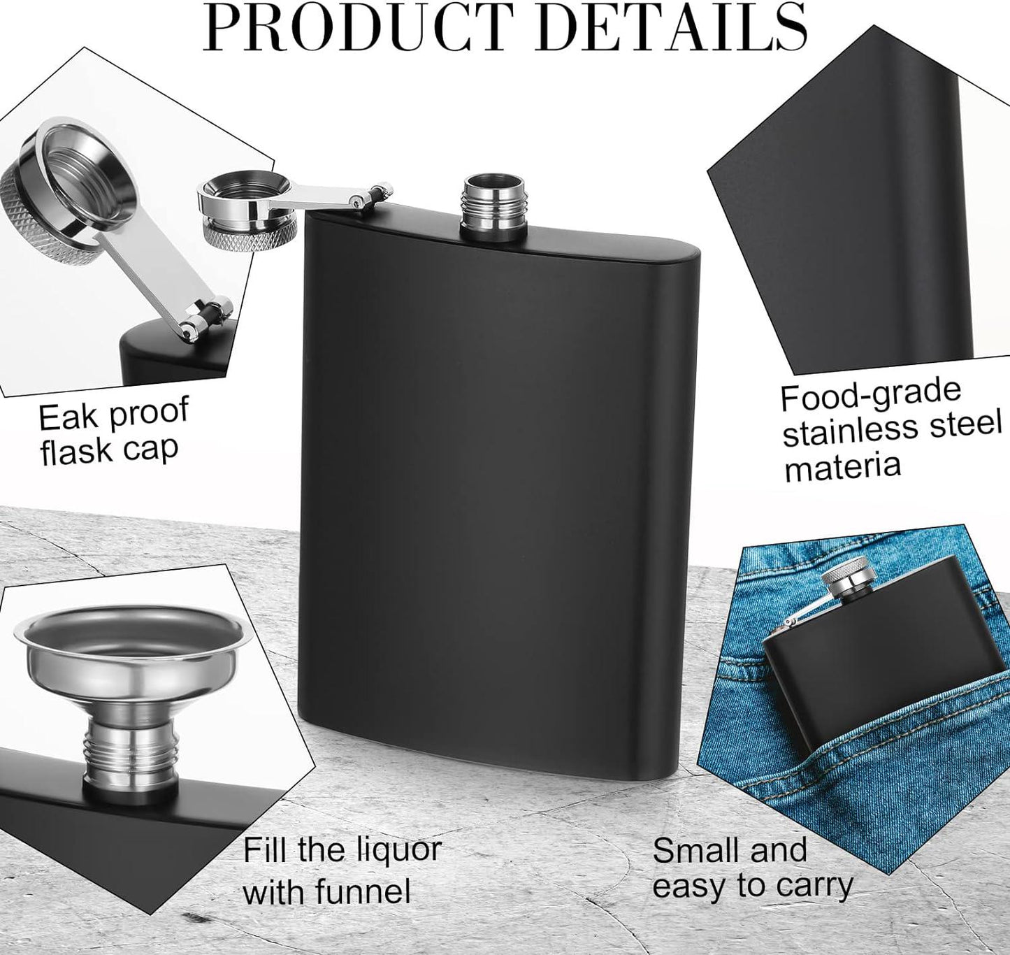 Liquid Patience 8oz Flask, Engraved Whisky Flask, Matte Black Stainless Steel Hip Flask, Funnel Included, Liquor Flask, Drink Flask