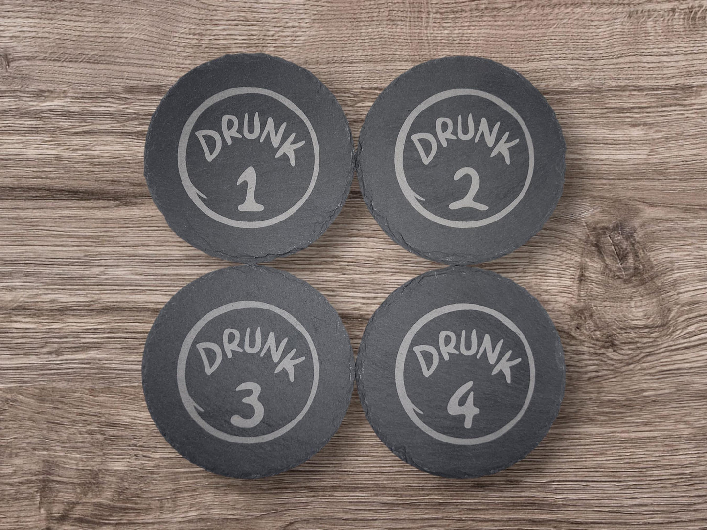 Drunk 1 Drunk 2 Slate Coasters, Natural Rock Unfinished, Home Decor, Drinkware, Housewarming Gift, Coffee Beer Bar Drink Coaster, Stone