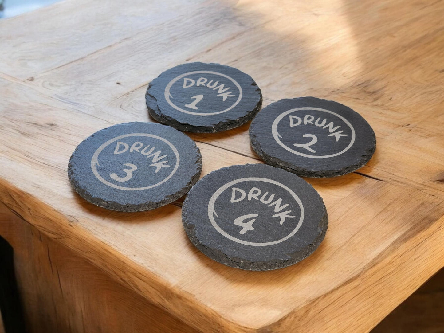 Drunk 1 Drunk 2 Slate Coasters, Natural Rock Unfinished, Home Decor, Drinkware, Housewarming Gift, Coffee Beer Bar Drink Coaster, Stone