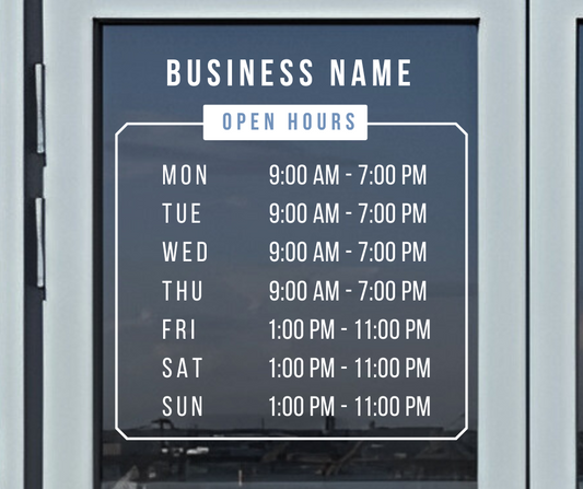 Business Hours Window Decal